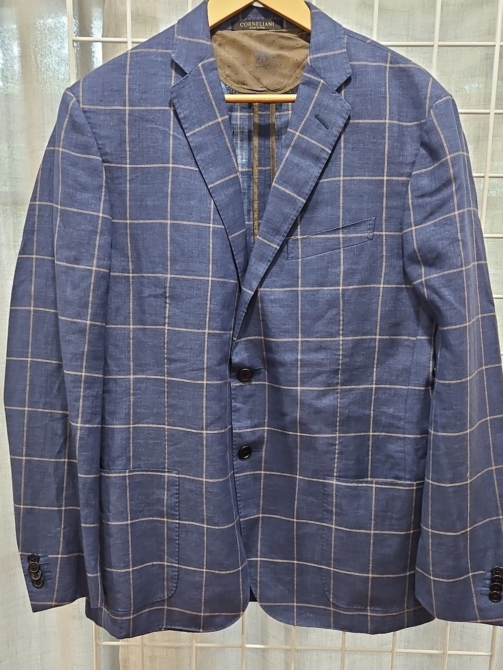 Corneliani Blue Windowpane Blazer with Cream Check See Measurements!